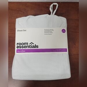 Room Essentials Microfiber Sheet Set with Gray Stripes Twin Nwt